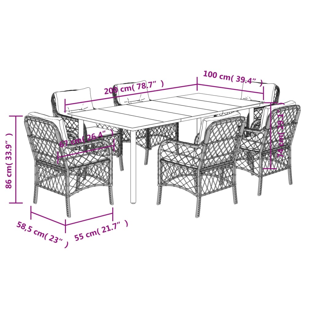 Set da Pranzo da Giardino 7 pz con Cuscini Beige in Polyrattan - homemem39