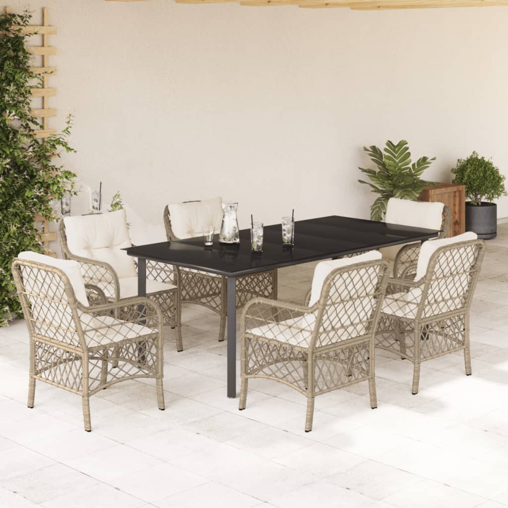 Set da Pranzo da Giardino 7 pz con Cuscini Beige in Polyrattan | homemem39