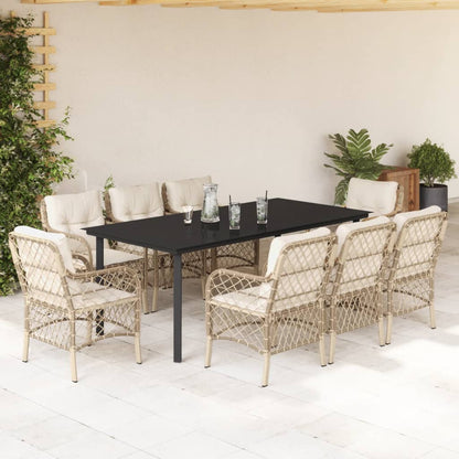 Set da Pranzo da Giardino 9 pz con Cuscini Beige in Polyrattan | homemem39