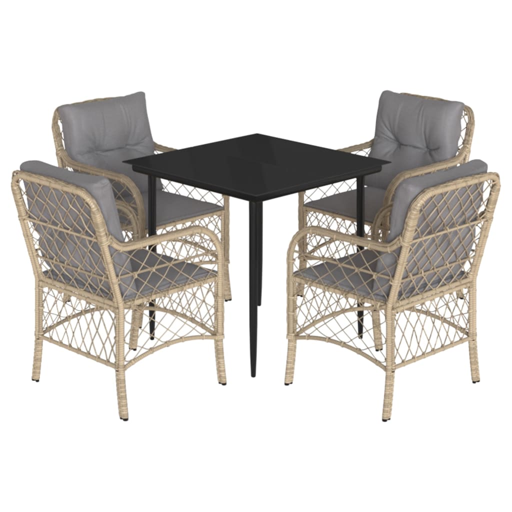 Set Pranzo da Giardino 5 pz con Cuscini Beige Misto Polyrattan | homemem39