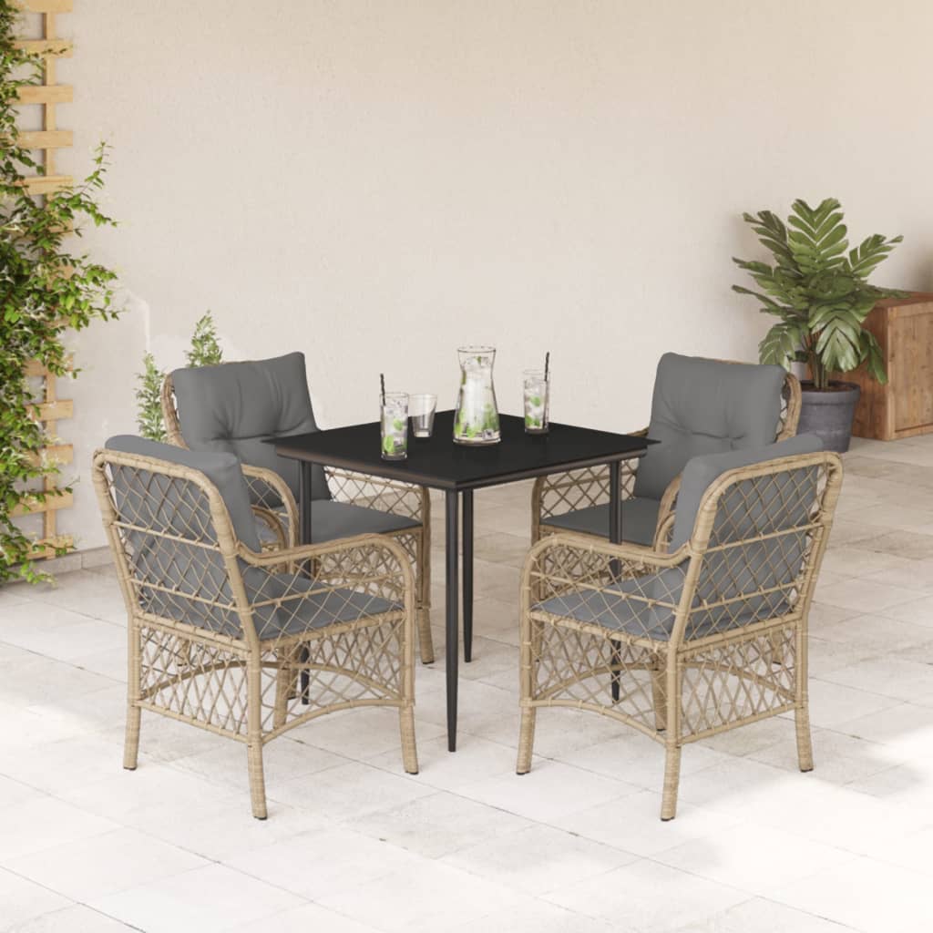 Set Pranzo da Giardino 5 pz con Cuscini Beige Misto Polyrattan | homemem39