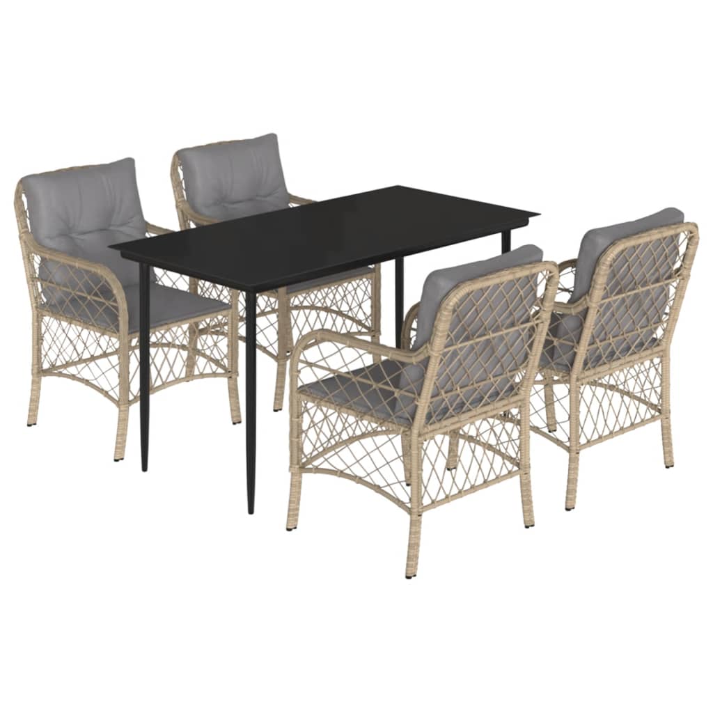 Set Pranzo da Giardino 5 pz con Cuscini Beige Misto Polyrattan | homemem39