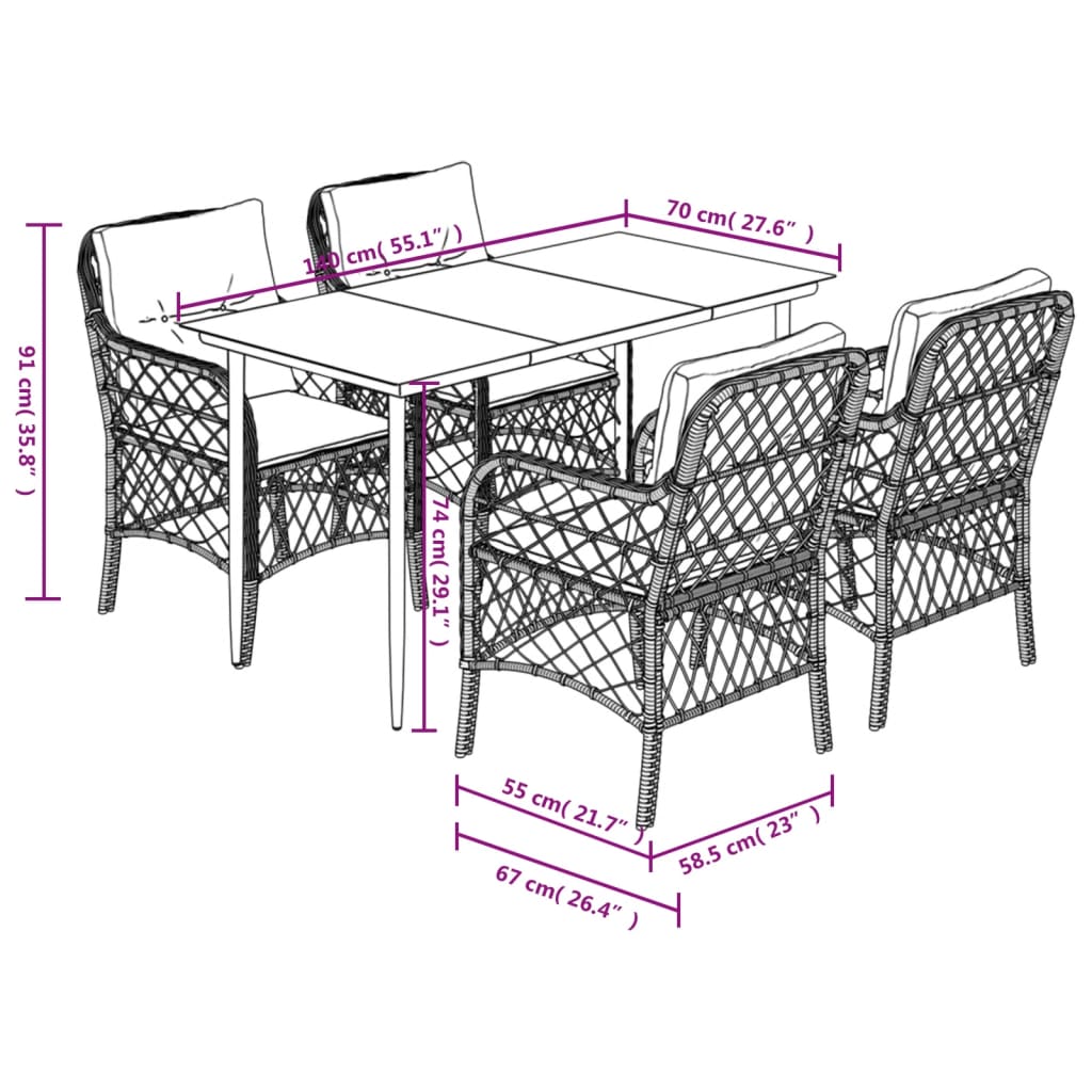 Set Pranzo da Giardino 5 pz con Cuscini Beige Misto Polyrattan | homemem39