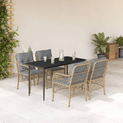 Set Pranzo da Giardino 5 pz con Cuscini Beige Misto Polyrattan | homemem39