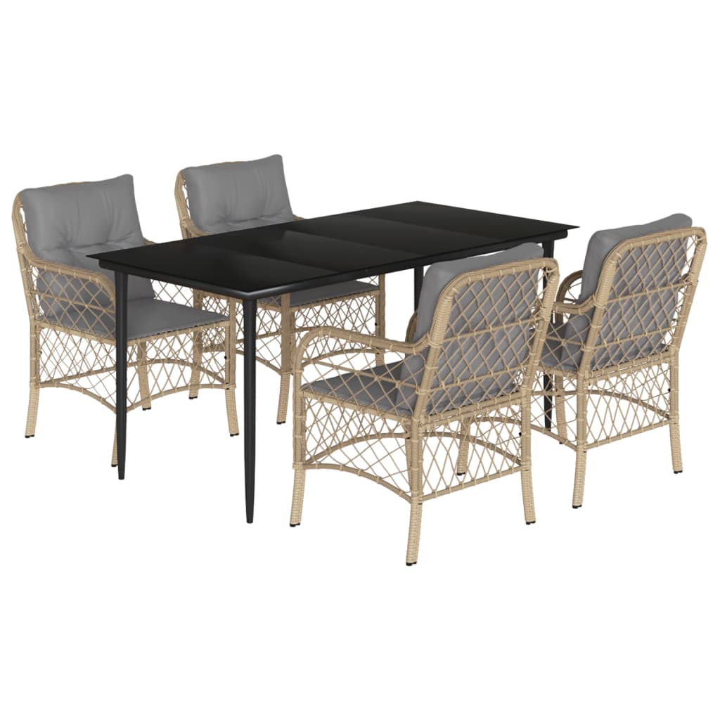 Set Pranzo da Giardino 5 pz con Cuscini Beige Misto Polyrattan | homemem39