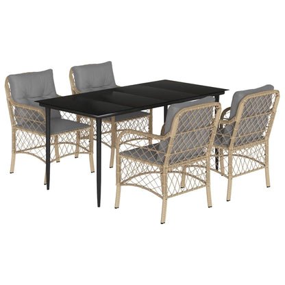 Set Pranzo da Giardino 5 pz con Cuscini Beige Misto Polyrattan | homemem39
