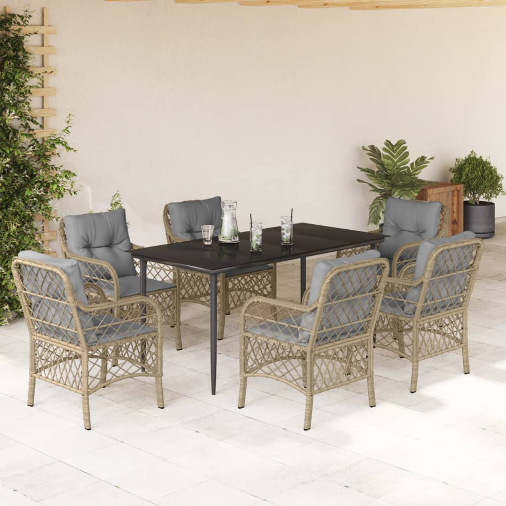 Set Pranzo da Giardino 7 pz con Cuscini Beige Misto Polyrattan | homemem39
