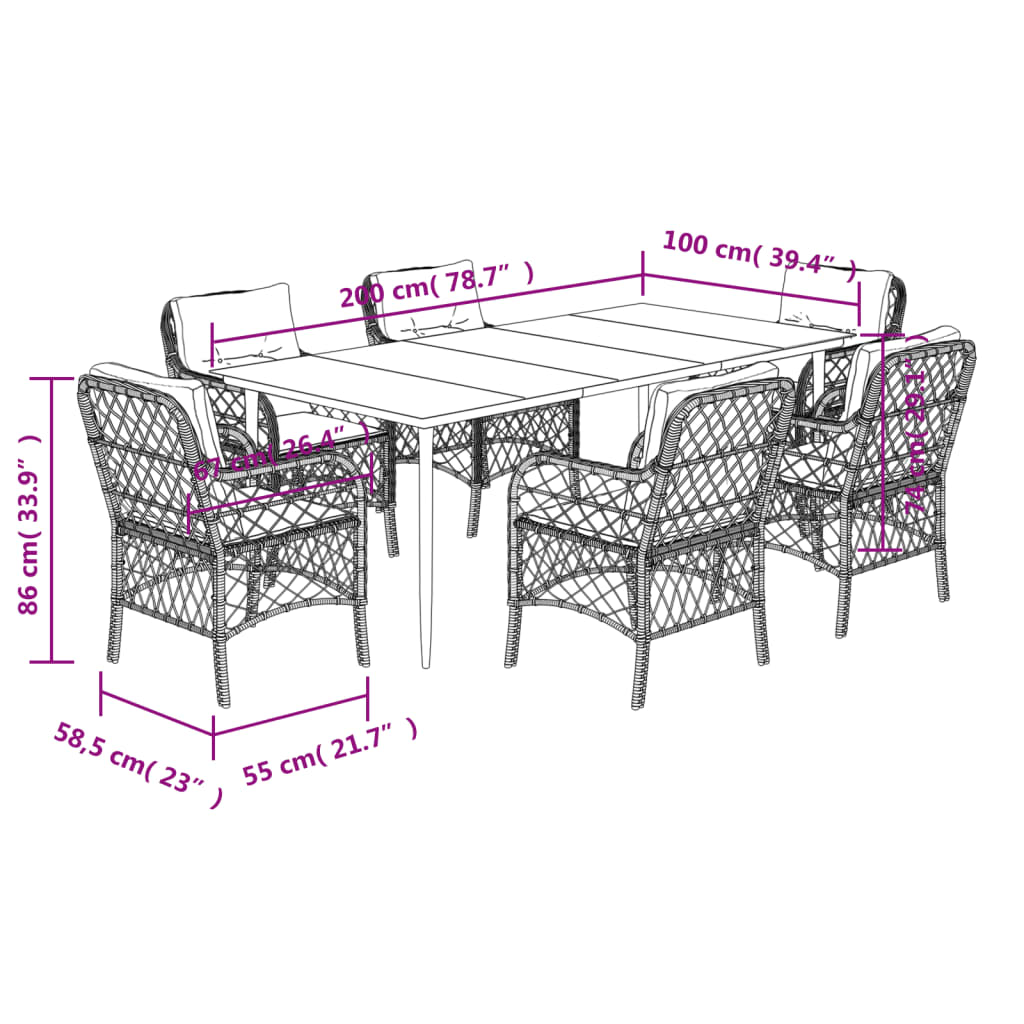 Set Pranzo da Giardino 7 pz con Cuscini Beige Misto Polyrattan - homemem39