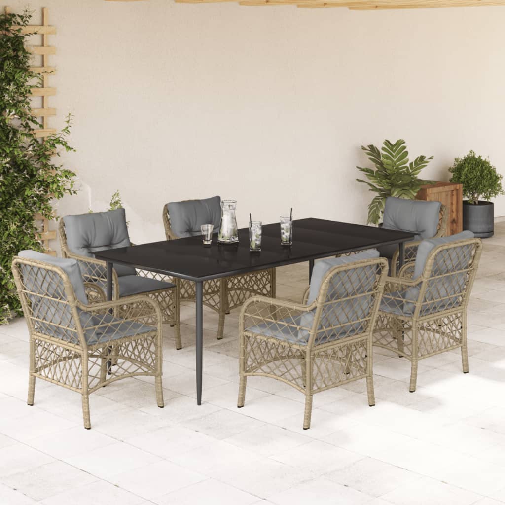 Set Pranzo da Giardino 7 pz con Cuscini Beige Misto Polyrattan - homemem39
