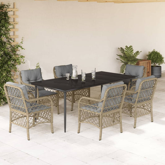 Set Pranzo da Giardino 7 pz con Cuscini Beige Misto Polyrattan - homemem39