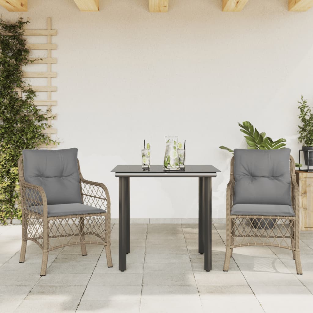 Set da Bistrò 3 pz con Cuscini Beige Misto in Polyrattan - homemem39