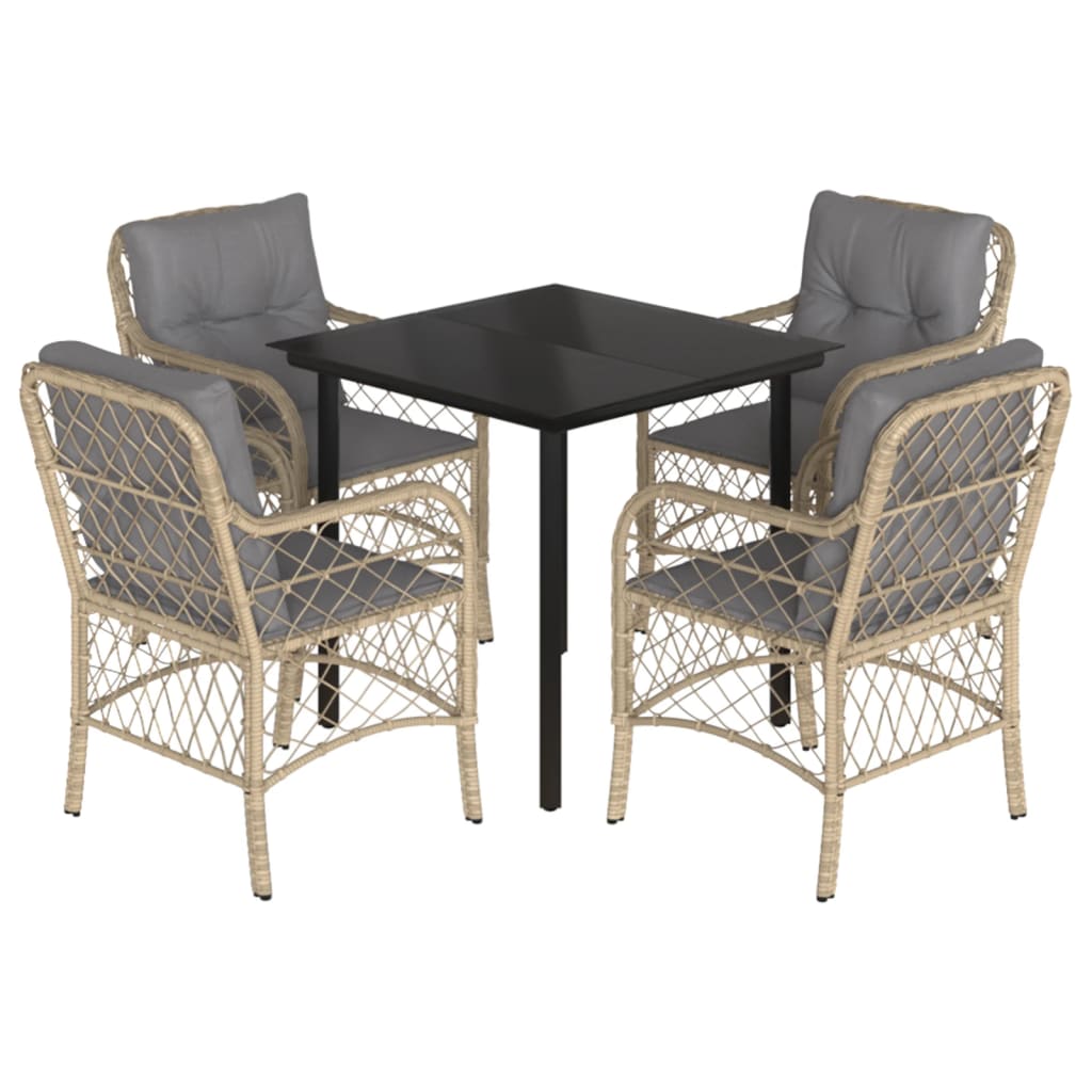 Set Pranzo da Giardino 5 pz con Cuscini Beige Misto Polyrattan | homemem39