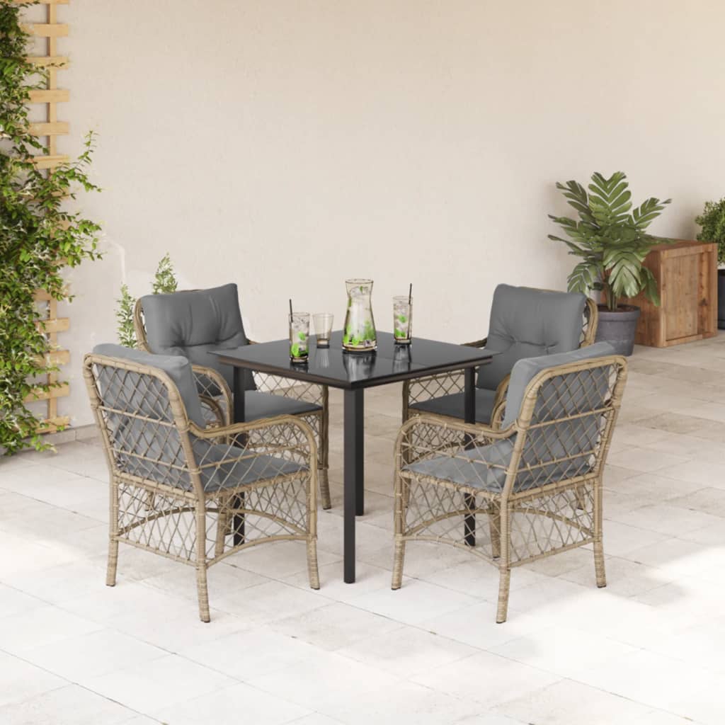 Set Pranzo da Giardino 5 pz con Cuscini Beige Misto Polyrattan | homemem39