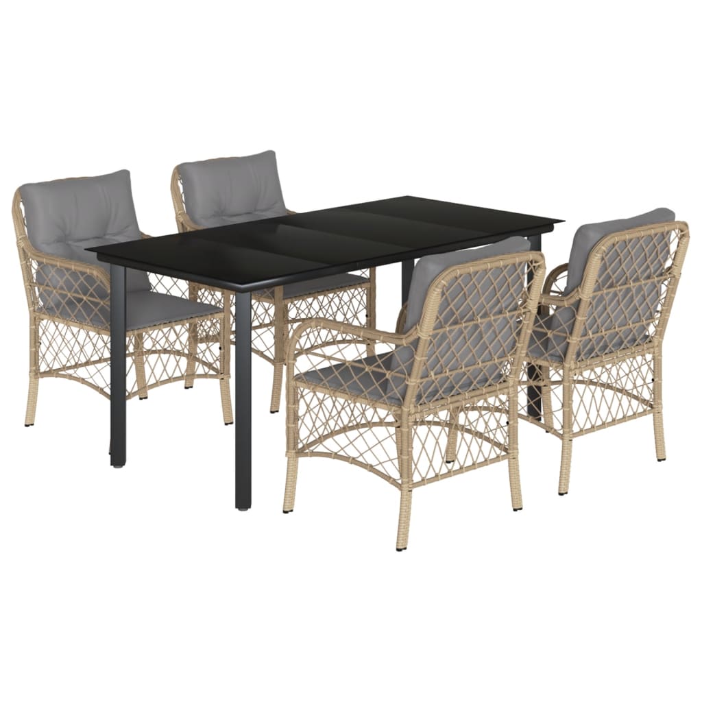 Set Pranzo da Giardino 5 pz con Cuscini Beige Misto Polyrattan | homemem39