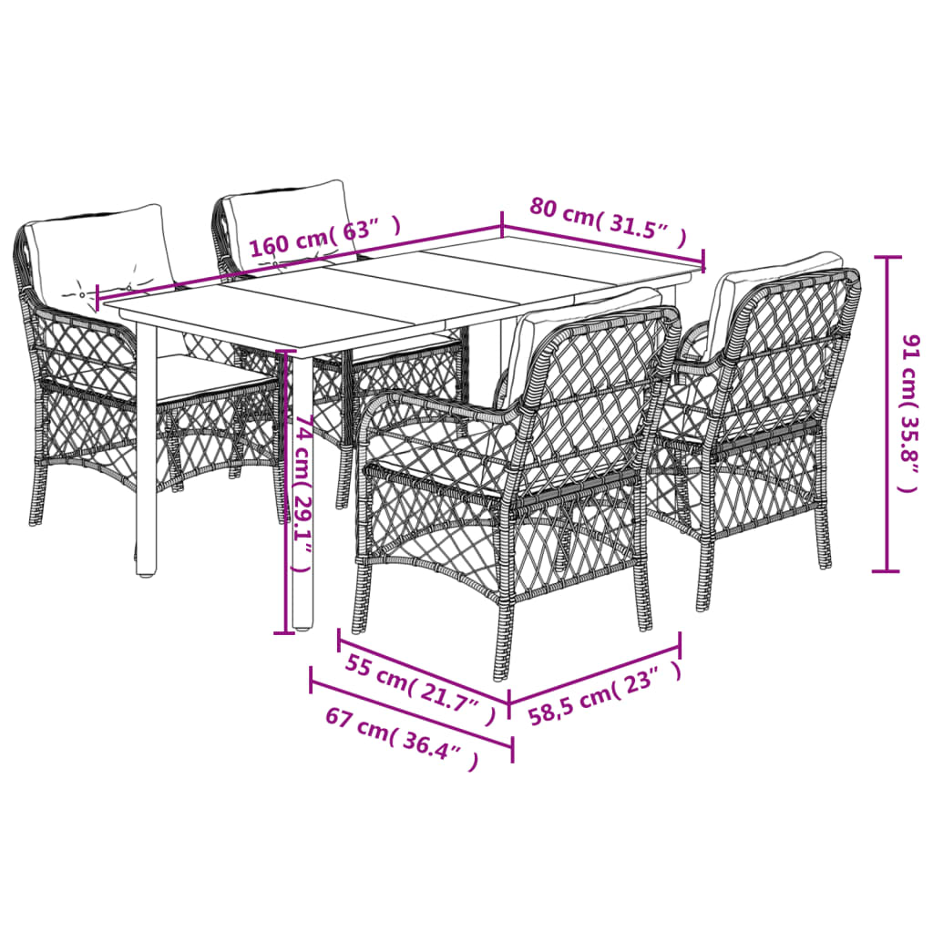 Set Pranzo da Giardino 5 pz con Cuscini Beige Misto Polyrattan | homemem39