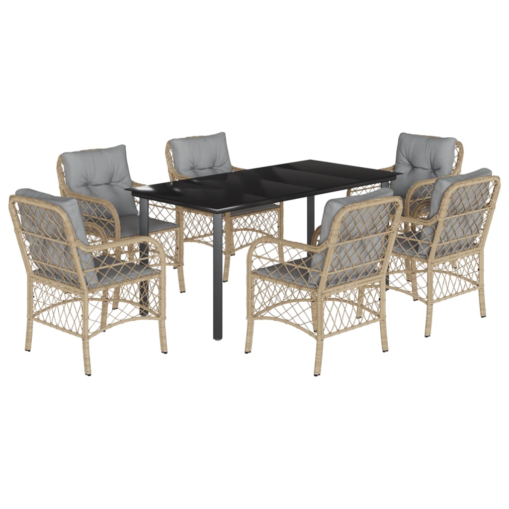Set Pranzo da Giardino 7 pz con Cuscini Beige Misto Polyrattan - homemem39