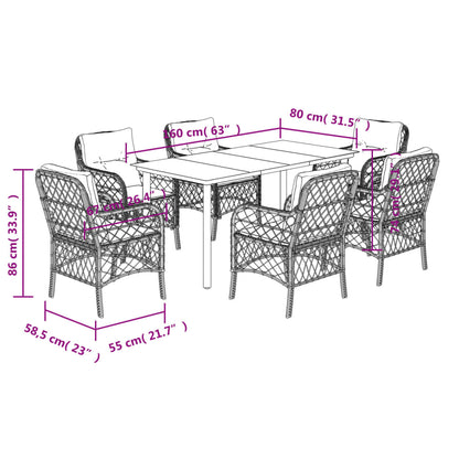 Set Pranzo da Giardino 7 pz con Cuscini Beige Misto Polyrattan - homemem39