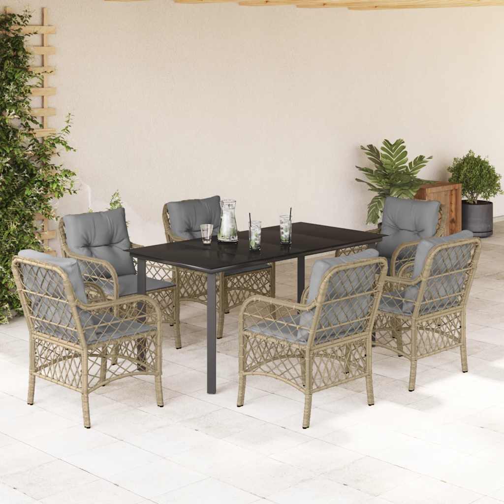 Set Pranzo da Giardino 7 pz con Cuscini Beige Misto Polyrattan | homemem39
