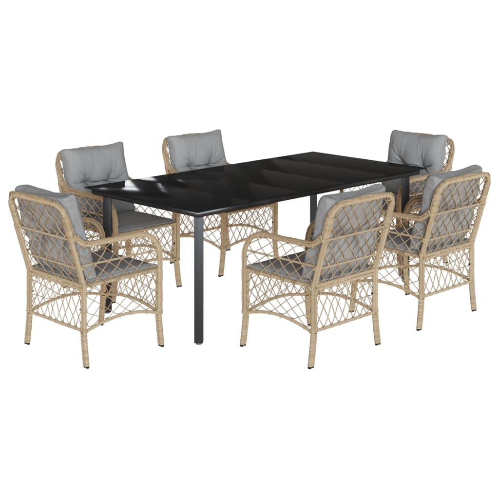 Set Pranzo da Giardino 7 pz con Cuscini Beige Misto Polyrattan | homemem39