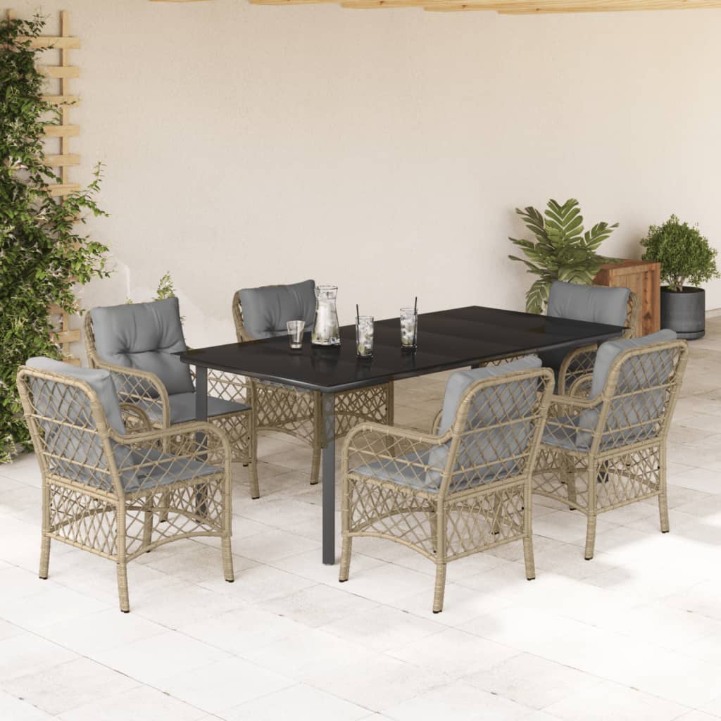 Set Pranzo da Giardino 7 pz con Cuscini Beige Misto Polyrattan | homemem39