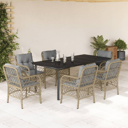 Set Pranzo da Giardino 7 pz con Cuscini Beige Misto Polyrattan | homemem39