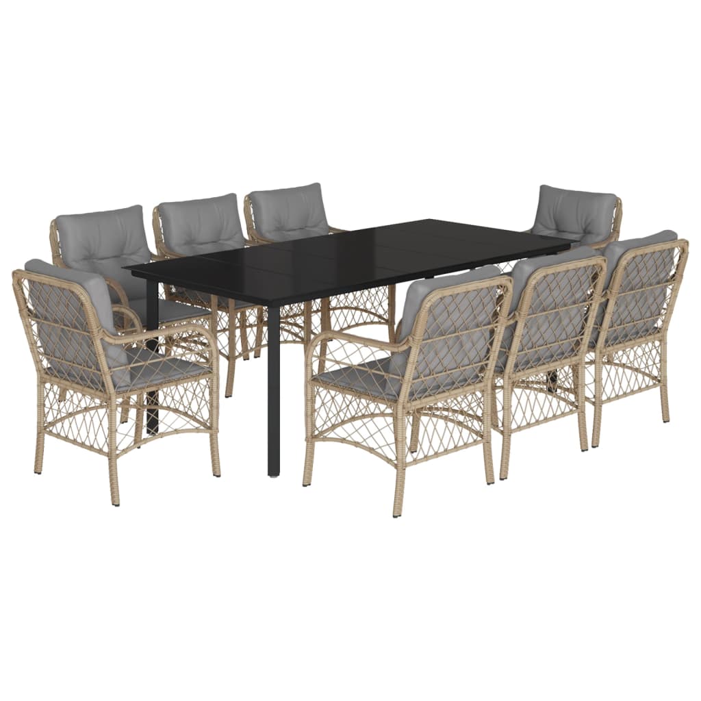Set Pranzo da Giardino 9 pz con Cuscini Beige Misto Polyrattan | homemem39