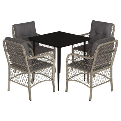 Set Pranzo da Giardino 5pz con Cuscini Grigio Chiaro Polyrattan - homemem39