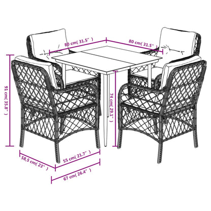 Set Pranzo da Giardino 5pz con Cuscini Grigio Chiaro Polyrattan | homemem39