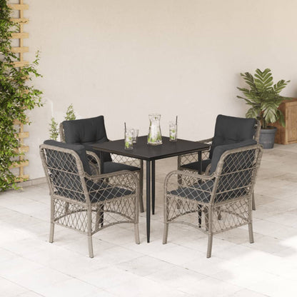 Set Pranzo da Giardino 5pz con Cuscini Grigio Chiaro Polyrattan | homemem39