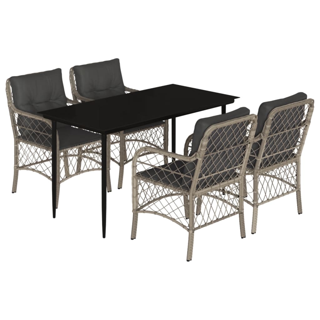 Set Pranzo da Giardino 5pz con Cuscini Grigio Chiaro Polyrattan | homemem39