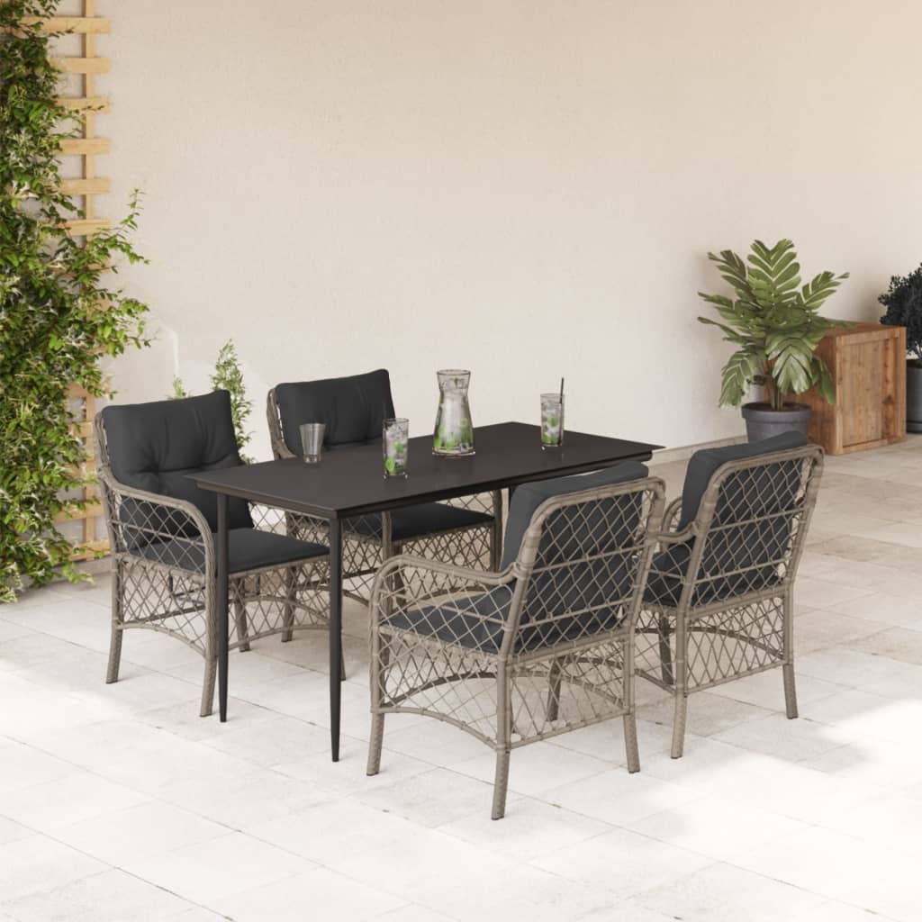 Set Pranzo da Giardino 5pz con Cuscini Grigio Chiaro Polyrattan | homemem39