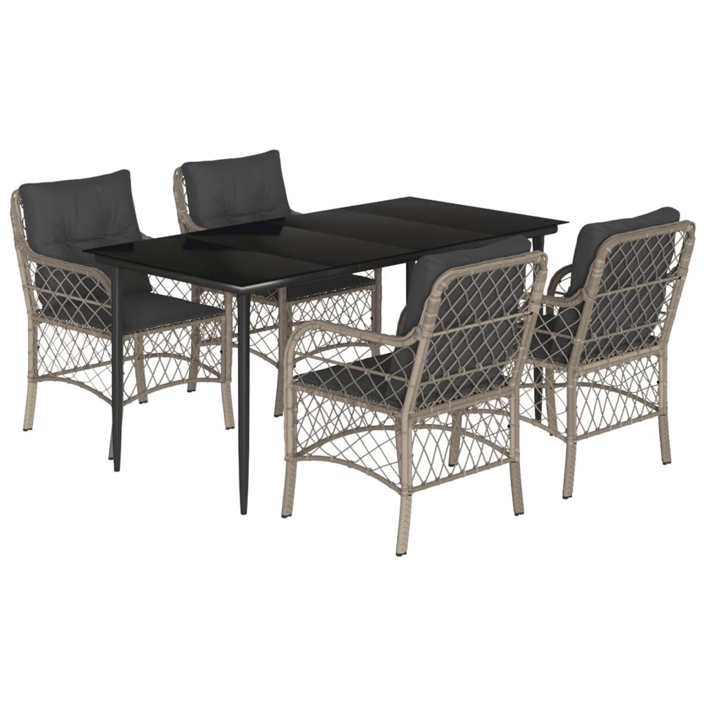 Set Pranzo da Giardino 5pz con Cuscini Grigio Chiaro Polyrattan | homemem39