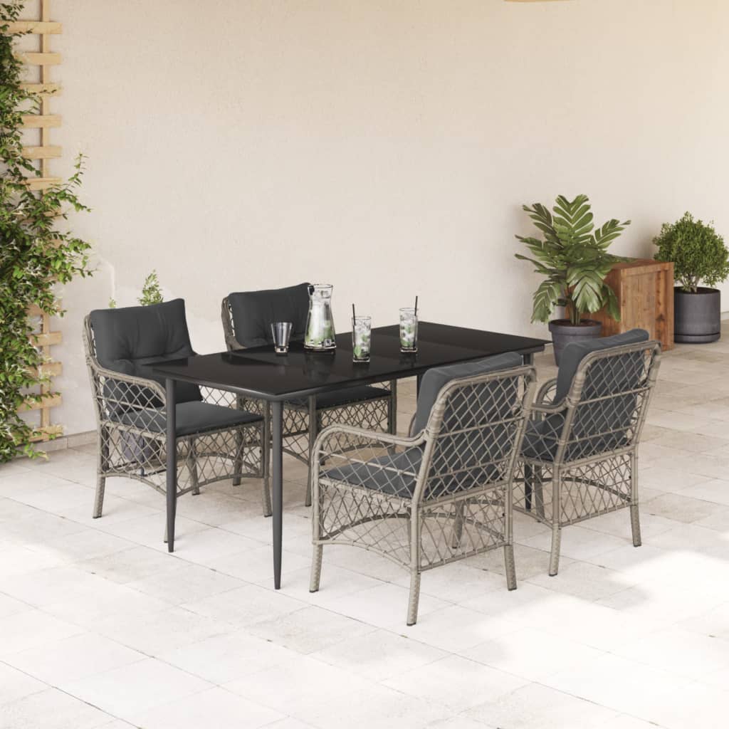 Set Pranzo da Giardino 5pz con Cuscini Grigio Chiaro Polyrattan | homemem39