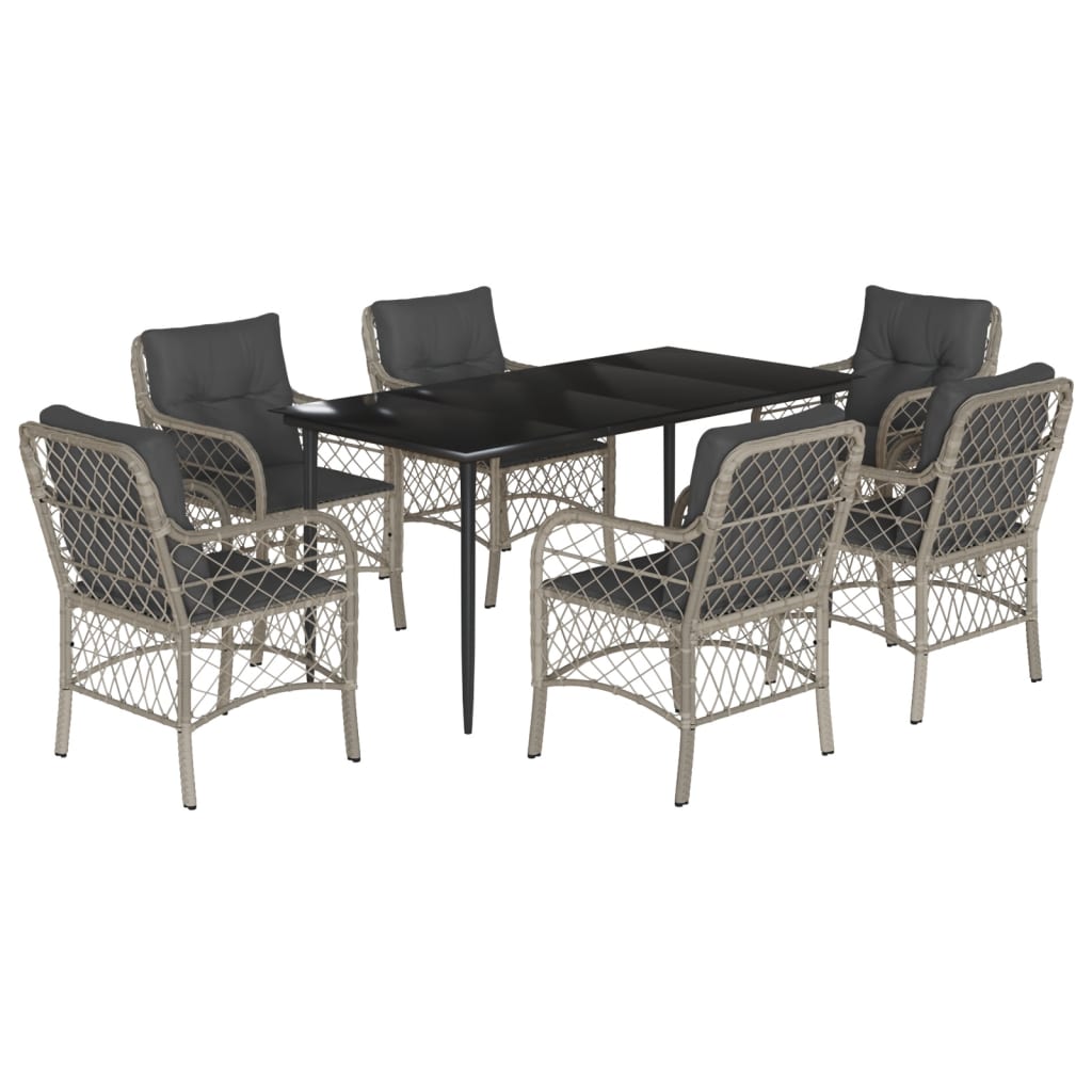 Set da Pranzo da Giardino 7 pz Cuscini Polyrattan Grigio Chiaro | homemem39