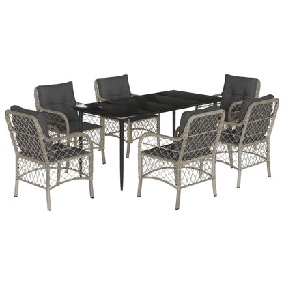 Set da Pranzo da Giardino 7 pz Cuscini Polyrattan Grigio Chiaro | homemem39