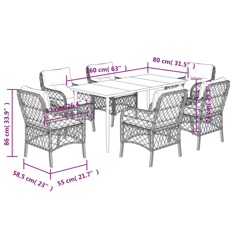 Set da Pranzo da Giardino 7 pz Cuscini Polyrattan Grigio Chiaro | homemem39