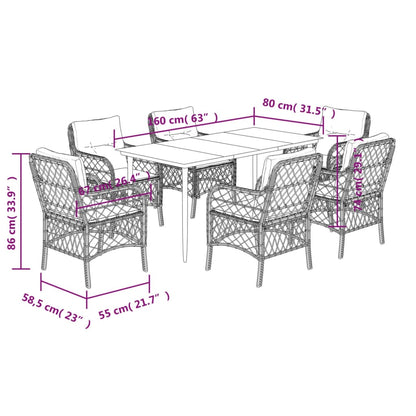 Set da Pranzo da Giardino 7 pz Cuscini Polyrattan Grigio Chiaro | homemem39