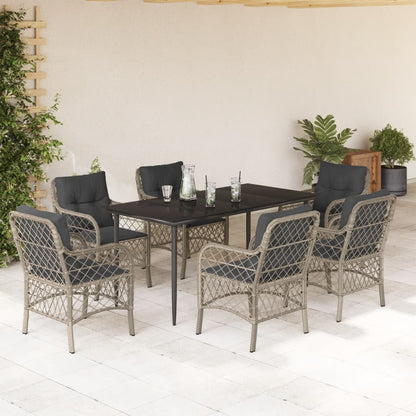 Set da Pranzo da Giardino 7 pz Cuscini Polyrattan Grigio Chiaro - homemem39