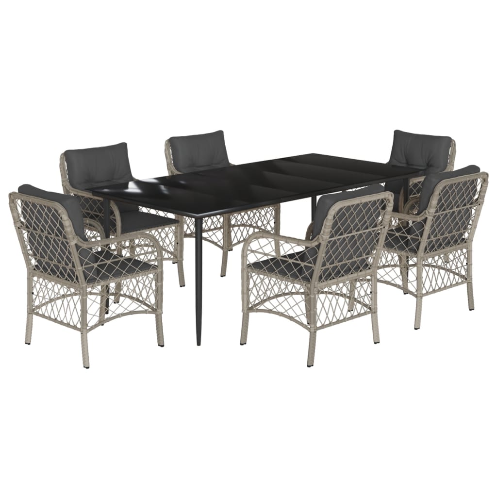 Set da Pranzo da Giardino 7 pz Cuscini Polyrattan Grigio Chiaro - homemem39