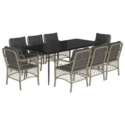 Set Pranzo da Giardino 9pz con Cuscini Grigio Chiaro Polyrattan - homemem39