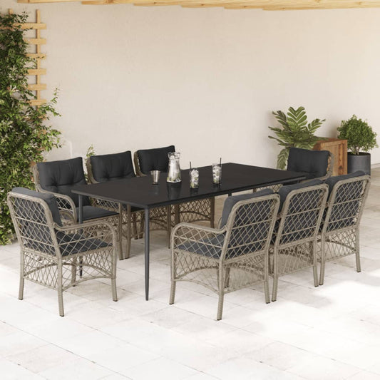 Set Pranzo da Giardino 9pz con Cuscini Grigio Chiaro Polyrattan - homemem39