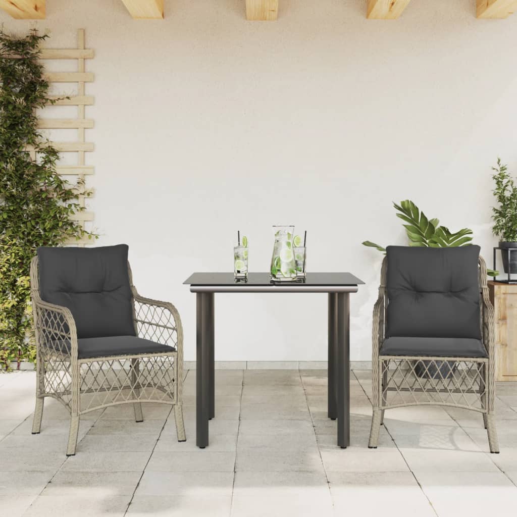 Set da Bistrò 3 pz con Cuscini Grigio Chiaro in Polyrattan