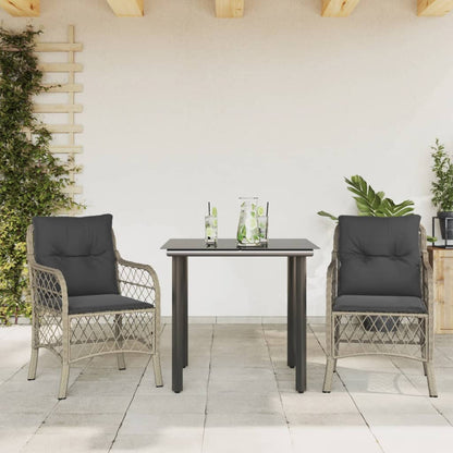 Set da Bistrò 3 pz con Cuscini Grigio Chiaro in Polyrattan