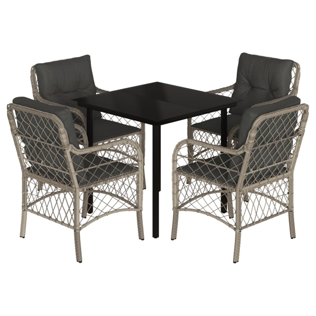 Set Pranzo da Giardino 5pz con Cuscini Grigio Chiaro Polyrattan - homemem39