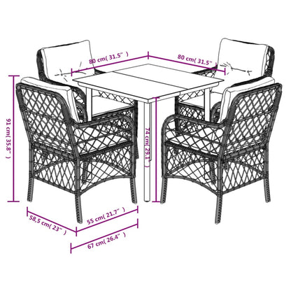 Set Pranzo da Giardino 5pz con Cuscini Grigio Chiaro Polyrattan - homemem39