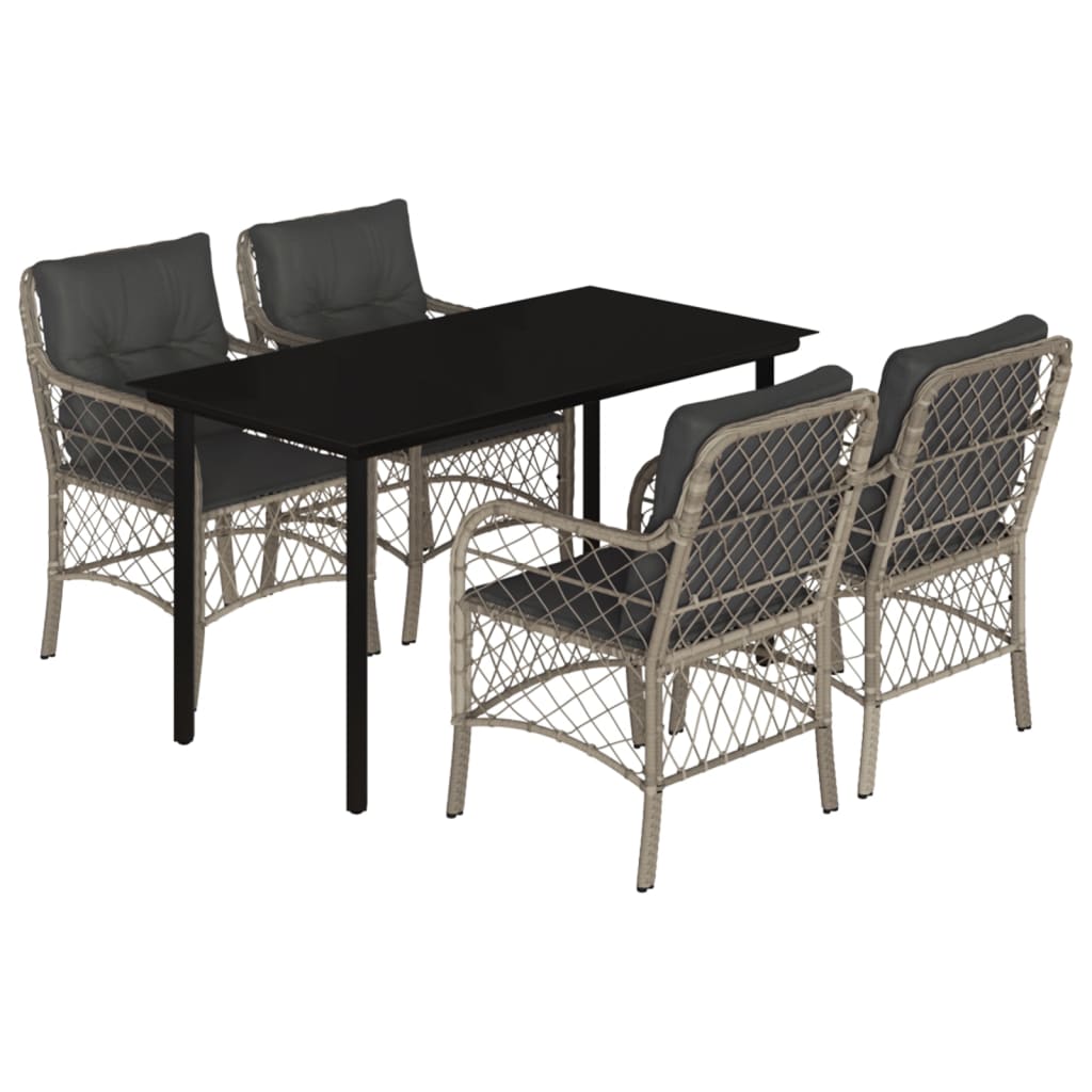 Set Pranzo da Giardino 5pz con Cuscini Grigio Chiaro Polyrattan