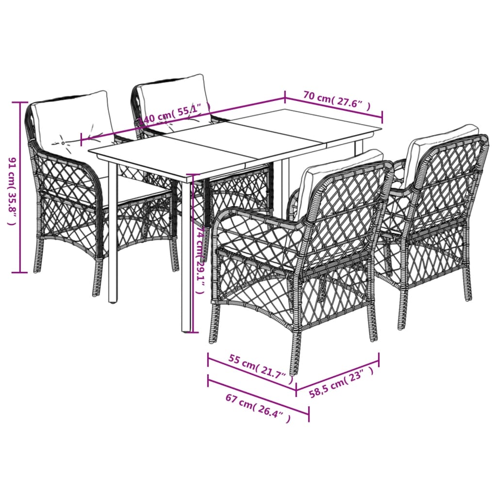 Set Pranzo da Giardino 5pz con Cuscini Grigio Chiaro Polyrattan | homemem39