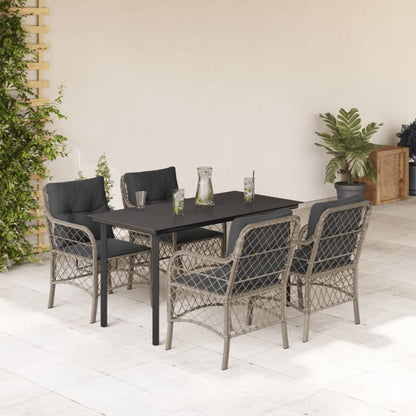 Set Pranzo da Giardino 5pz con Cuscini Grigio Chiaro Polyrattan