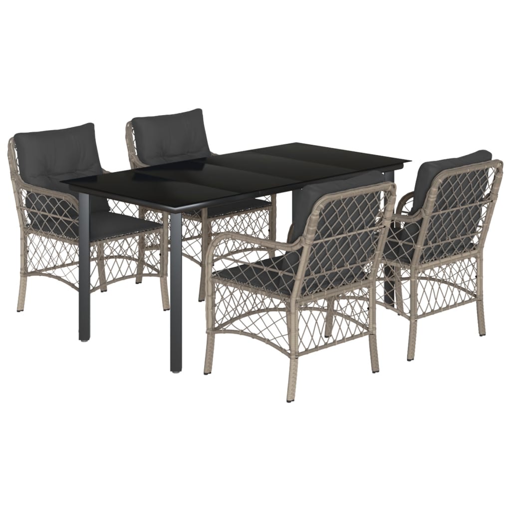 Set Pranzo da Giardino 5pz con Cuscini Grigio Chiaro Polyrattan - homemem39