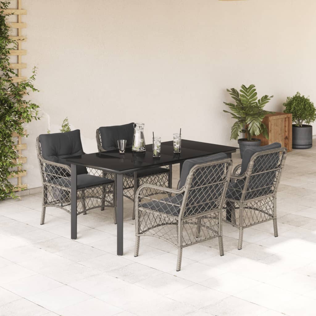 Set Pranzo da Giardino 5pz con Cuscini Grigio Chiaro Polyrattan